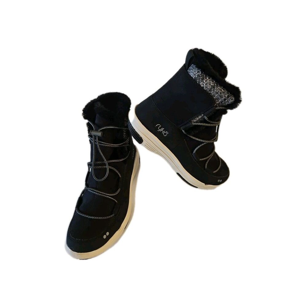 Ryka Black Faux Fur Winter Snow Ankle Boots Booties Sz 6.5 - Picture 6 of 6